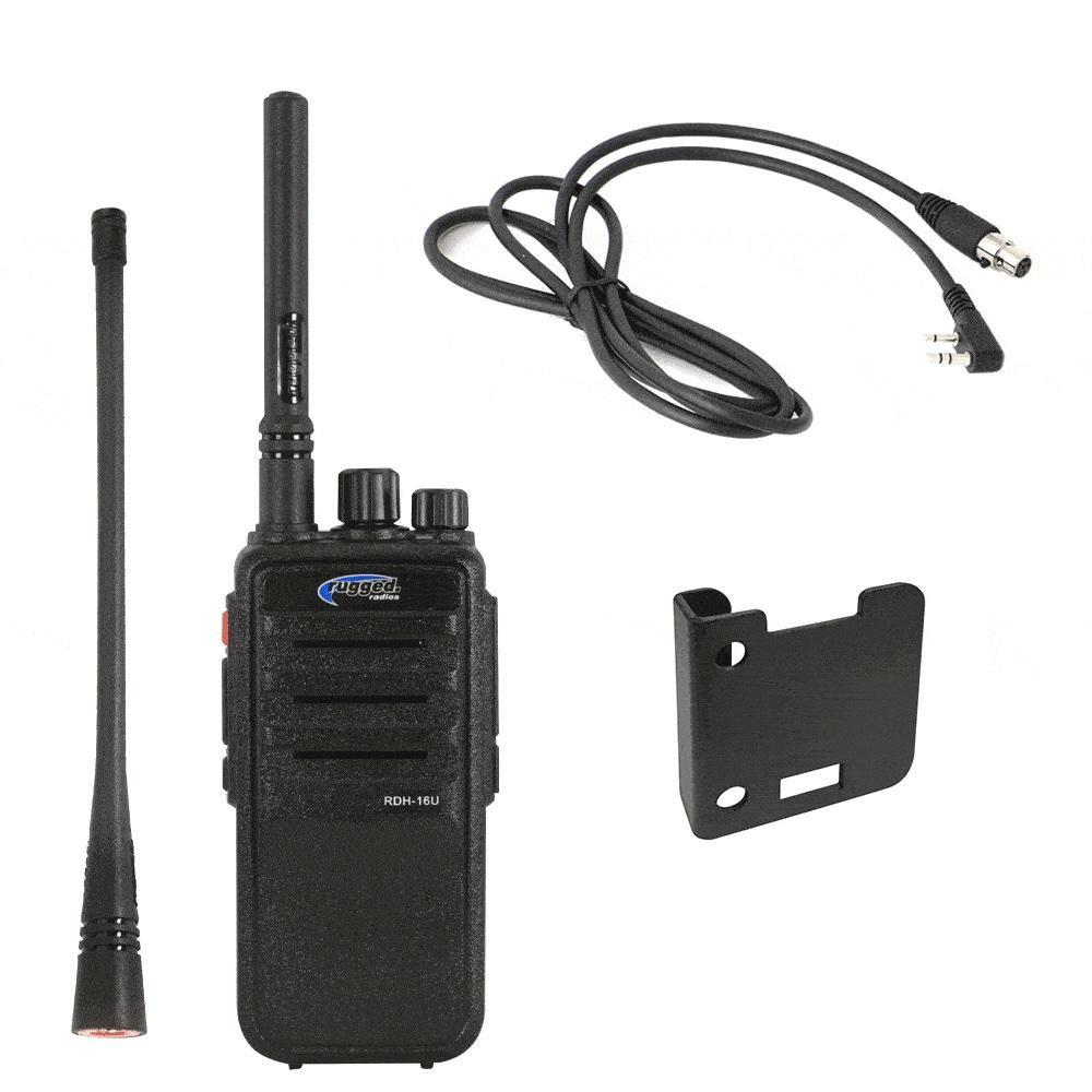 RDH16-U ANALOG/DIGITAL HANDHELD RADIO WITH MOUNT, JUMPER CABLE, AND LONG-RANGE ANTENNA