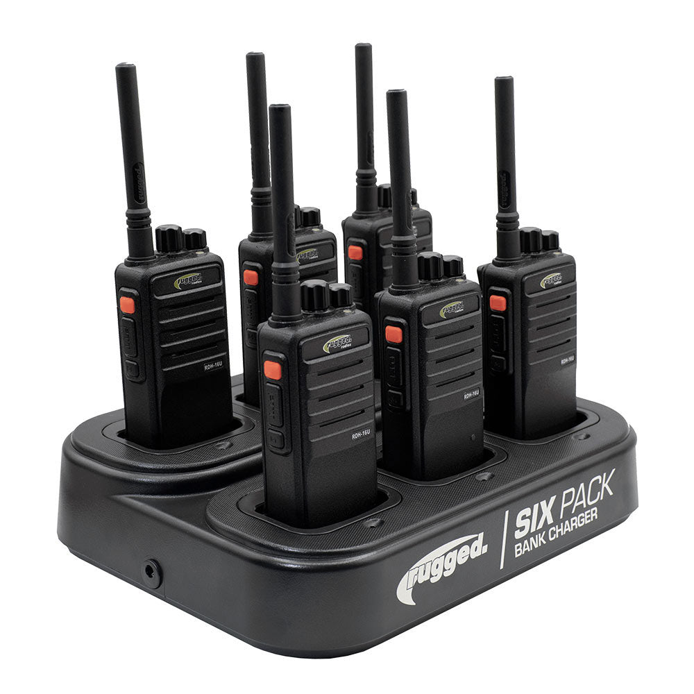 25 HANDHELD UHF RADIOS AND 4 BANK CHARGERS