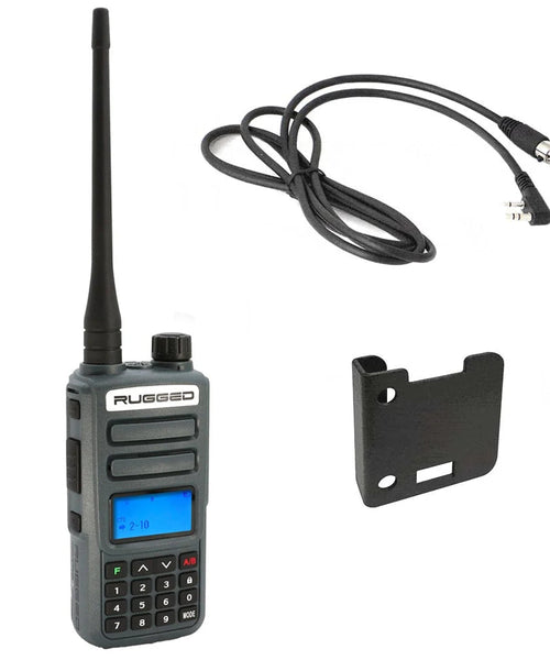 Rugged GMR2 PLUS - GMRS and FRS Two Way Handheld Radio with Mount and Intercom Cable