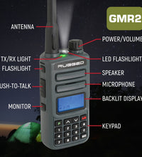 2 PACK - GMR2 HANDHELD GMRS FRS RADIO PAIR - BY RUGGED RADIOS - GREY