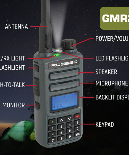 2 PACK - GMR2 HANDHELD GMRS FRS RADIO PAIR - BY RUGGED RADIOS - GREY