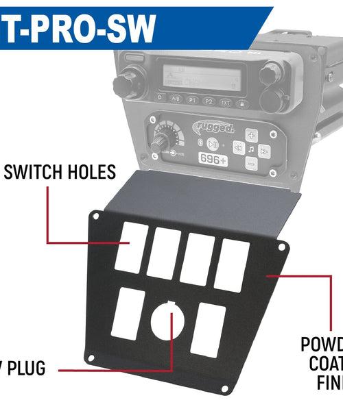 LOWER ACCESSORY PANEL FOR POLARIS RZR PRO XP, RZR TURBO R, AND RZR PRO R DASH MOUNT RADIO AND INTERCOM - ROCKER SWITCH HOLES