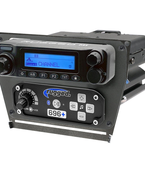 PROR POLARIS - DASH MOUNT - STX INTERCOM -G1 GMRS MOBILE RADIO AND ALPHA BASS BEHIND THE HEAD HEADSETS