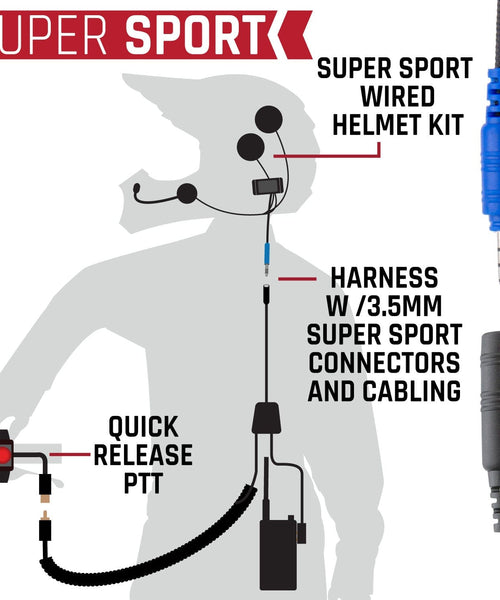 SUPER SPORT MOTO KIT WITH RDH-X WATERPROOF HANDHELD RADIO - INCLUDES RADIO, HELMET KIT, HARNESS, AND PUSH-TO-TALK