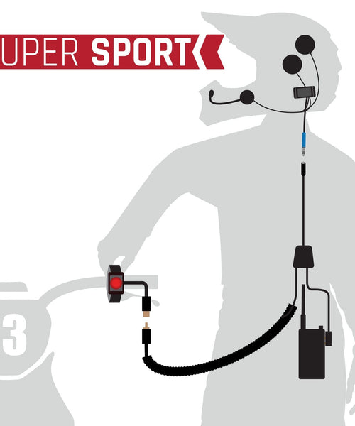 SUPER SPORT MOTO KIT WITH RDH-X WATERPROOF (HIGH VISABILITY) HANDHELD RADIO - INCLUDES RADIO, HELMET KIT, HARNESS, AND PUSH-TO-TALK